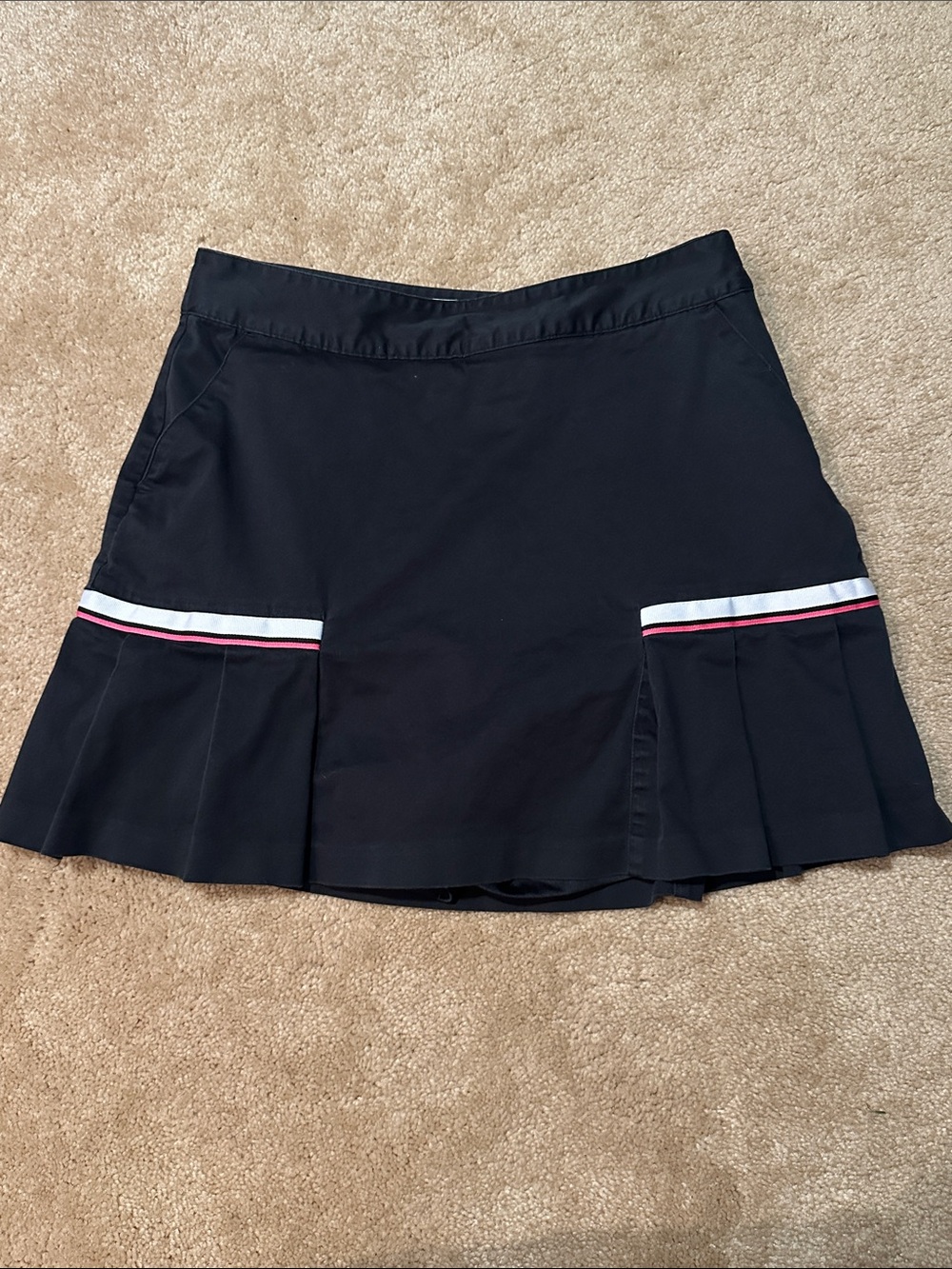 Lady Hagen Black Pleated Golf Skirt with White and Pink Stripe